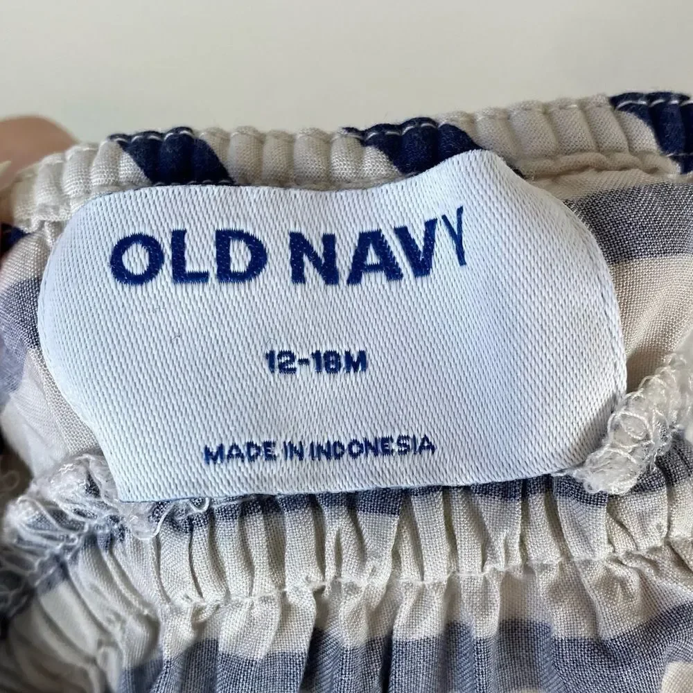 12-18M Old Navy Baby Girl White & Navy Striped Tiered Sleeveless Dress
